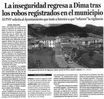 La inseguridad regresa a Dima tras los robos registrados en el municipio
